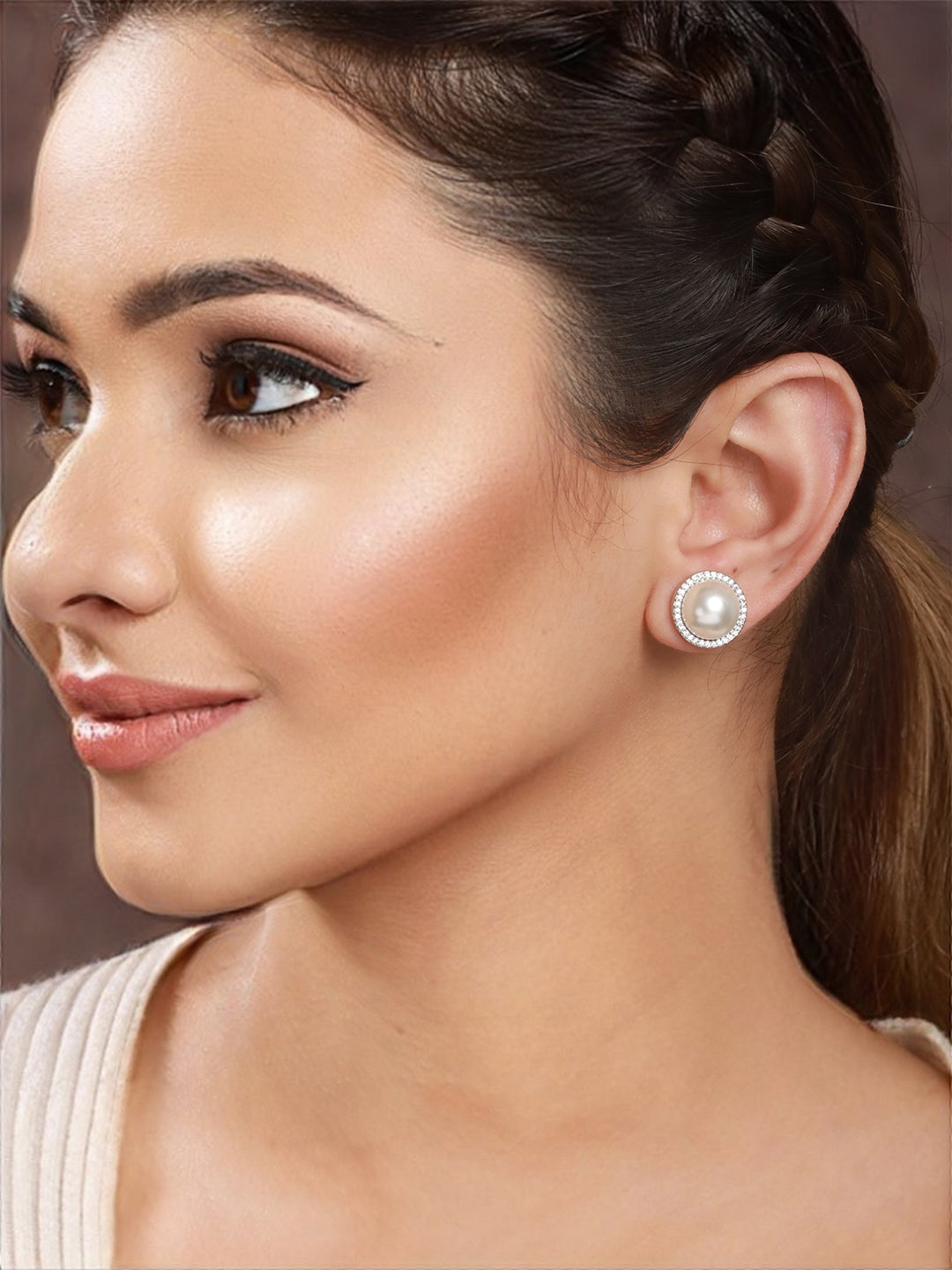 Silver Toned Pearl Minimal Studds Earrings